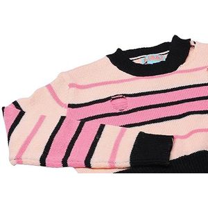 Libbi Dames meerkleurige gestreepte gebreide trui met uitsparingen acryl roze strepen maat XS/S, roze strepen, XS