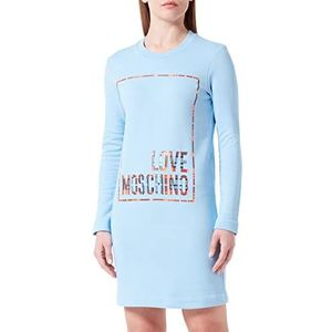 Love Moschino Dames Regular Fit lange mouwen met checked logo Box Shiny Print Jurk, lichtblauw, 46