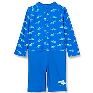 Playshoes Eendelige haai zwembroek voor jongens met lange mouwen, blauw, 74/80 cm