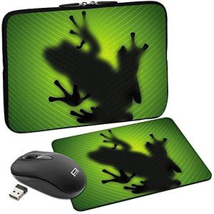 PEDEA Design beschermhoes notebook tas 10,1 inch / 13,3 inch / 15,6 inch / 17,3 inch 13,3 inch + Maus und Mauspad Green Frog