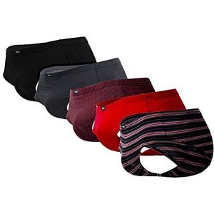 Rico Rojo Men's Low Rise Cotton Briefs Underwear 5-Pack, Red/Black, Medium