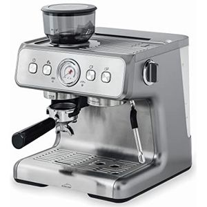 Lacor - 69428 Espressomachine Pro, voor het bereiden van alle soorten koffie, handmatige en automatische functie, met verstuiver en molen, accessoires inbegrepen, 20 bar, roestvrij staal, 1550 W, 2,8