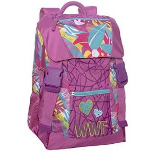 WWF - Uittrekbare schoolrugzak, met verlenging voor 9 cm, groot vak, ritssluitingen en zakken - rugzak voor meisjes met pailletten + naamplaatje voor, 29 x 41 x 13,5 cm, roze, Roze, L, Casual