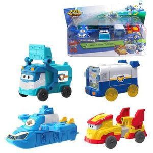 Super Wings Mini Team Transforming Voertuigen, inclusief World Aircraft Robot, Marc Cleaning Vehicle, Golden Wheels Vehicle, Super Pets Base, Transformer speelgoed voor jongens en meisjes vanaf 3 jaar