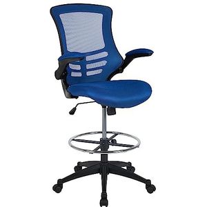 Flash Furniture Tekenstoel met middelhoge rugleuning, ergonomische bureaustoel met opklapbare armleuningen en verstelbare voetring, perfect voor thuiskantoor, blauw