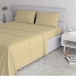 Italian Bed Linen Elegante beddengoedset (plat 250x300, hoeslaken 170x200cm+2 kussenslopen 52x82cm), crème, dubbel