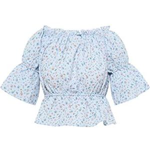 myMo Dames 12123037 blouse met Vichy patroon, blauw, M