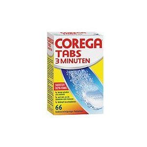 Corega Tabs van 3 minuten voor volledige en gedeeltelijke prothesen, retainers en aligners, tandbeschermingsrails en andere uitneembare beugels, 1 x 66 stuks.
