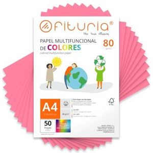 Kleurpapier, verpakking met 50 vellen A4, 80 g, kleurrijk papier voor knutselwerk, printer, scrapbooking, ideaal voor Origami, Papyroflexia, kantoor en school (roze, 50 h)