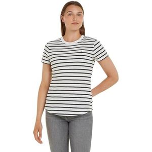 Tommy Hilfiger S/S gebreide tops voor dames, Wit (Bretonse Ecru/Woestijnhemel), XXS