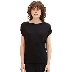 TOM TAILOR Basic T-shirt voor dames met structuur, 14482 - Deep Black, XL