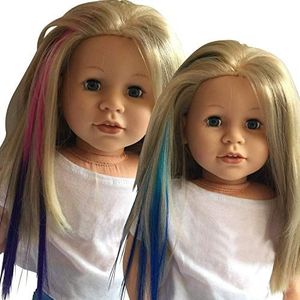 The New York Doll Collection Haar Klem Extensies voor 18 inch / 46 cm Poppen - Pop Pruik Stuk - Blauw/blauw en roze/paars - voor Meisje Pop Accessoires