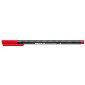 Staedtler Driehoekige fineliner Triplus, rood, van gerecycled kunststof, superfijne, metalen omhulde 0,3 mm punt, lange levensduur, 10 rode fineliner in kartonnen etui, 334 R-2