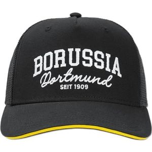 Borussia Dortmund BVB Explorer Truckercap - zwarte pet met 3D-stick en geborduurd BVB-embleem, zwart, Eén maat