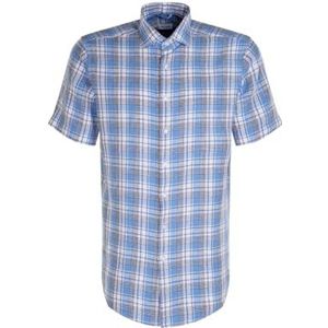 Seidensticker Zakelijk overhemd voor heren, regular fit, zacht, kent-kraag, korte mouwen, 100% linnen, lichtblauw, 44
