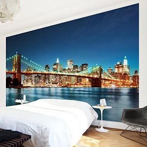 Apalis Vliesbehang Nighttime Manhattan Bridge fotobehang, breed, vliesbehang, wandafbeelding, foto, 3D fotobehang voor slaapkamer, woonkamer, keuken, meerkleurig, 94736