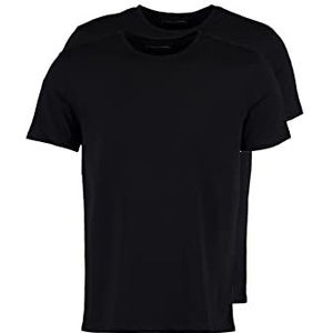 Trendyol Heren Black Basic Slim Fit 100% Katoen 2 Pakket Bike Collar Short T-Shirt, L