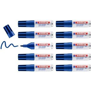 edding 0,5 mini permanent marker - blauw - 10 stiften - fijne ronde punt 1 mm - watervast, sneldrogend - wrijfvast - mini-markers voor karton, kunststof, hout, metaal, steen, linnen