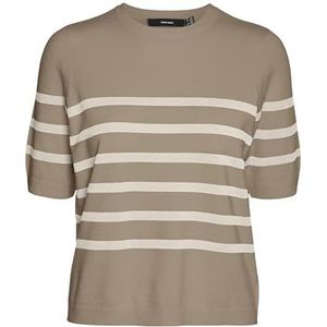 VERO MODA VMSABA Plain SS O-hals pullover GA NOOS, Silver Mink/Stripes: w Birch, XL