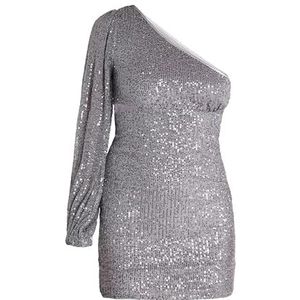 nelice One Shoulder-mini-jurk voor dames, grijs/zilver, L