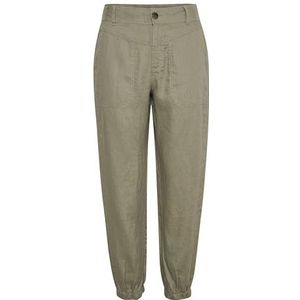 Part Two Casual broek voor dames, middelhoge taille, taps toelopende banden, elastische manchetten, Vetiver, 32