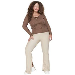 Trendyol Vrouwen plus grootte hoge taille flare been flare plus grootte broek, Beige, 4XL Grote maten