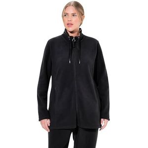 Ulla Popken Grote maten grote maten plus size loungewear-fleecejas, opstaande kraag, satijnen band, gerecycled, zwart, 46-48