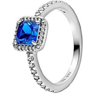 Pandora Timeless Square ring van sterlingzilver met echt blauw kristal en heldere zirkoniasteentjes, 48