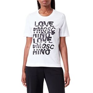 Love Moschino Dames Regular Fit Korte Mouwen met Glitter Cut T-shirt, wit (optical white), 48