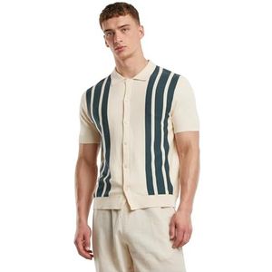 Urban Classics Heren T-shirt Knit Retro Shirt, gebreid retro shirt met knoopsluiting voor heren, 100% katoen, maten S - 5XL, Whitesand/Bottlegreen, L