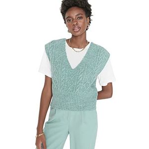 TRENDYOL Dames V-hals effen kleuren regular gebreid vest sweater, groen, S, groen, S