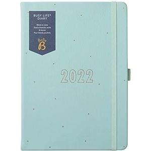 Busy B Busy Life Diary januari tot december 2022 - A5 blauw kunstleer weekplanner met dubbele schema's, pennenhouder en zakken