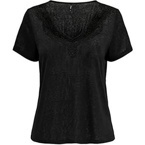 ONLY Vrouwelijke T-shirt kant versierde stofmix, zwart, XS