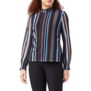 Gerry Weber Damesshirt met geruit voordeel, casual shirt, vloeiend, elastisch, lange mouwen, overgesneden schouders, Blauw Taupe Grey Print, 40