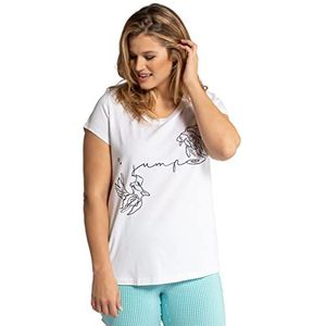 Ulla Popken Dames maten, vissen print, slim fit tuniek-shirt, wit, 42 Grote maten