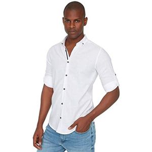 Trendyol Heren White Button Revers apolent Slim Fit Shirt met lange mouwen, medium