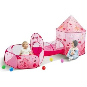 VEVOR 3-in-1 speeltent met tunnel voor meisjes, prinsen, jongens, baby's en peuters, pop-up speelhuis voor binnen en buiten met draagtas en spanbanden als verjaardagscadeau, kleur magenta