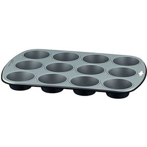 Lagostina Gustosa bakvorm 12 muffin van staal, antiaanbaklaag, voor oven, zwart, 38 x 27 cm