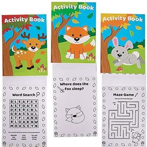 Baker Ross FX157 Mini-Activiteitenboeken met bosdieren - Pak van 12, Onderhoudende Reisactiviteiten, Feestartikelen, en Kleurboeken voor Kinderen