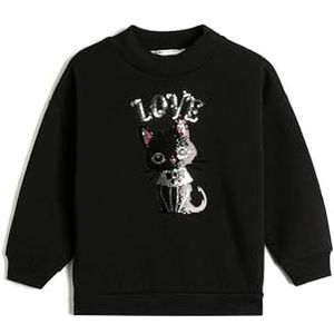 Koton Meisjes Cat Sequined Detail Brushed Interieur Crew Neck Sweatshirt, zwart (999), 4-5 jaar