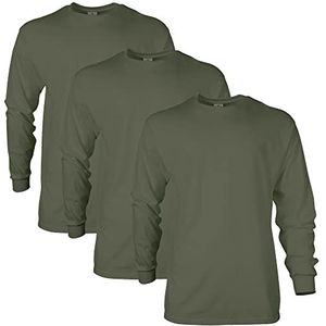 GILDAN Heren Ultra Katoen T-shirt met lange mouwen, Stijl G2400, Multipack, Militair Groen (3-Pack), XXL (Pack van 3)