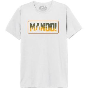 Star Wars MESWMANTS186 Heren T-shirt Mandalorian - Mando-logo, wit, maat XS, Wit, XS