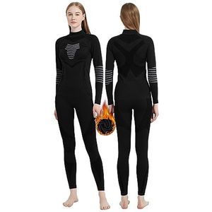 MeetHoo Thermische set voor dames, thermo-shirt, ondergoed, sportbroek, voor hardlopen, fietsen, skiën, winter, Zwart02, XL