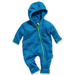 Playshoes Baby gebreide fleece overall, ademende unisex jumpsuit voor jongens en meisjes met lange ritssluiting en capuchon, gemêleerd patroon, blauw (7)., 74 cm