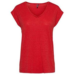 Pieces Pcbillo Tee_Lurex Stripes T-shirt voor dames, High Risk Red/Detail: Gold Lurex, XL