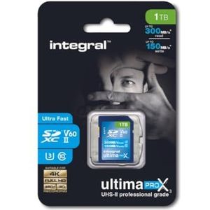 Integral 1TB UHS-II SD-kaart V60 Tot 300 MBs Lezen en 150 MBs schrijfsnelheid 1733X SDXC Professionele Hoge Snelheid Geheugenkaart