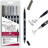 Tombow ABT Dual Brush Pen, Grey Colors, pen met twee punten, perfect voor handlettering en Bullet Journal, waterverfbaar, ABT-6P-6, set van 6, 1 stuks