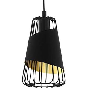EGLO Austell hanglamp met 1 fitting, industriële vintage hanglamp van staal en textiel, in zwart en goud, eettafellamp, woonkamerlamp, hangend met E27