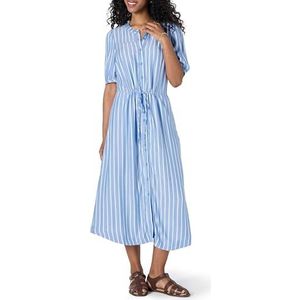 Amazon Essentials Dames Relaxed Fit Half-Mouw Taille Midi A-lijn Jurk, Blauw Wit Franse Strepen, XL