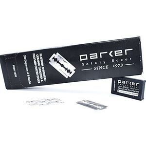 Parker Safety Razor Double Edge Scheermesjes Parker, 100 stuks (20 x 5), hoogwaardige platina scheermesjes met platina, wolfraam en chroom gecoate randen